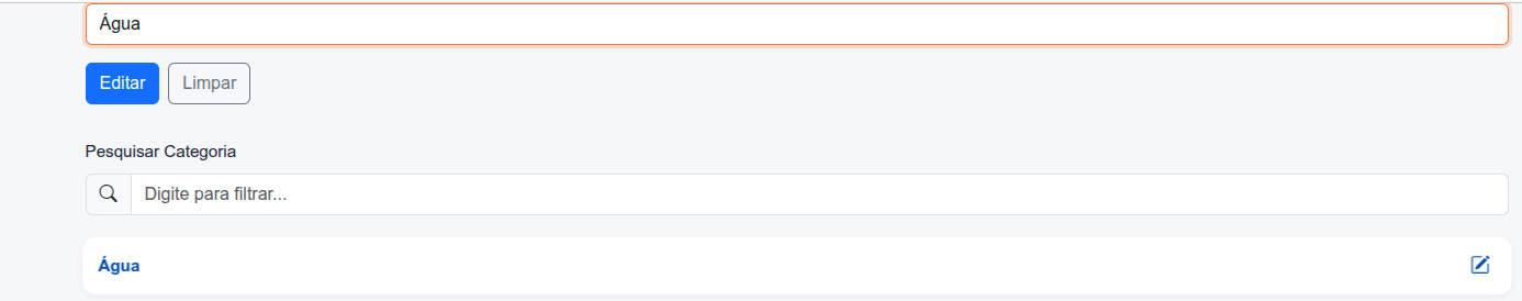 Tela de edição de categoria